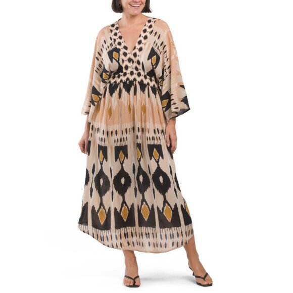 LA MODA Brown Plunging V Neck Maxi Dress - Picture 1 of 2